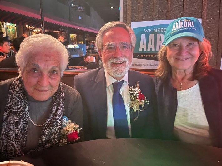 Peskin on Election Night with his wife, Nancy Shanahan, and mother, Tsipora Peskin.